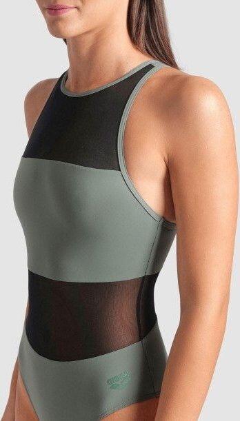 Arena Mesh Panels Vent Back Zwempak Groen 3/8