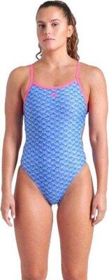 Damesbadpak arena new monogram challenge back blauw/roze