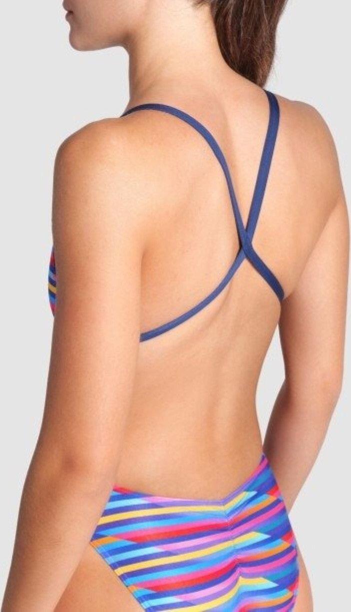 Traje de baño Arena Racing Stripe Azul/Multicolor, mujer 4/5