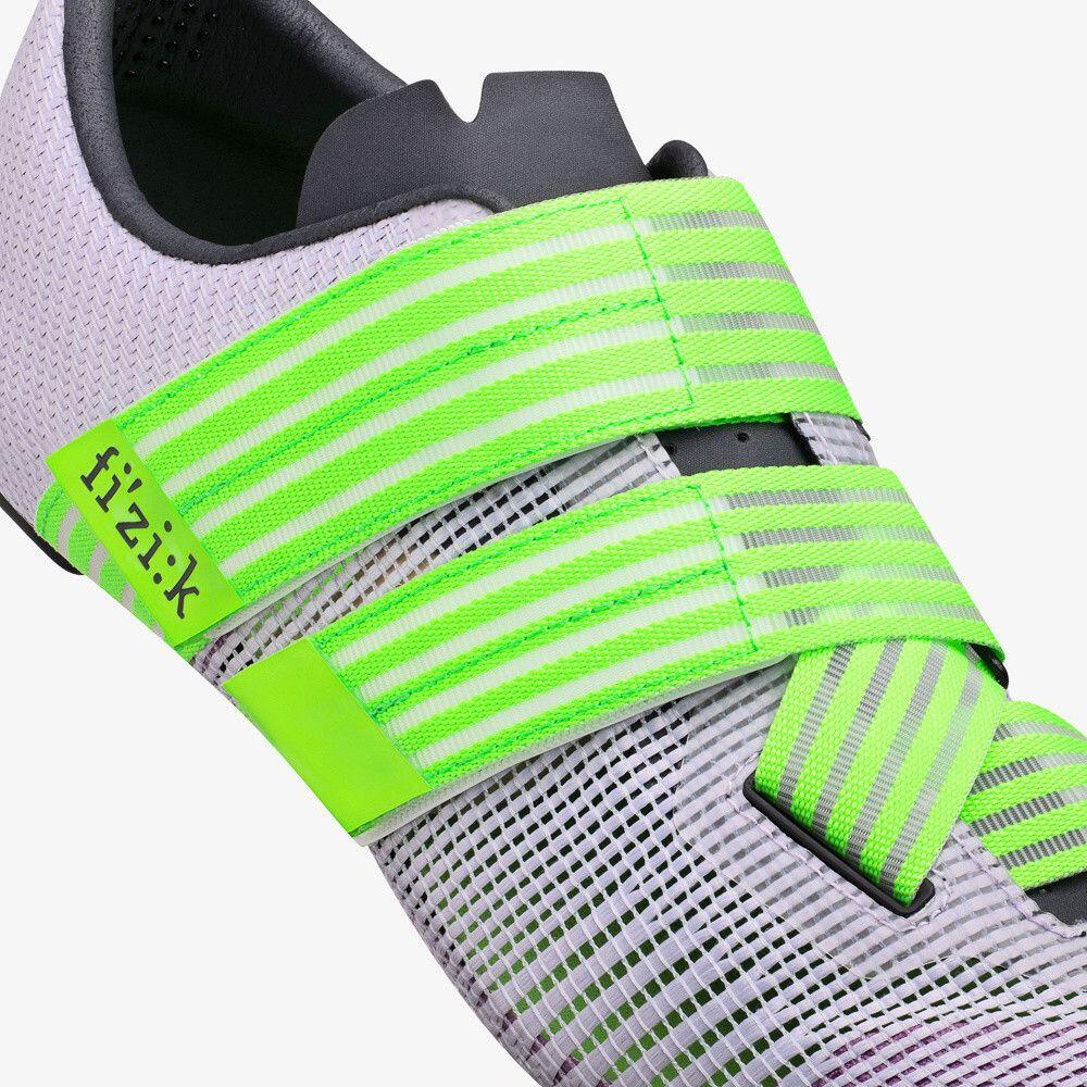 Zapatillas de carretera unisex Fizik Powerstrap Aeroweave Violeta/Verde Fluo 4/7