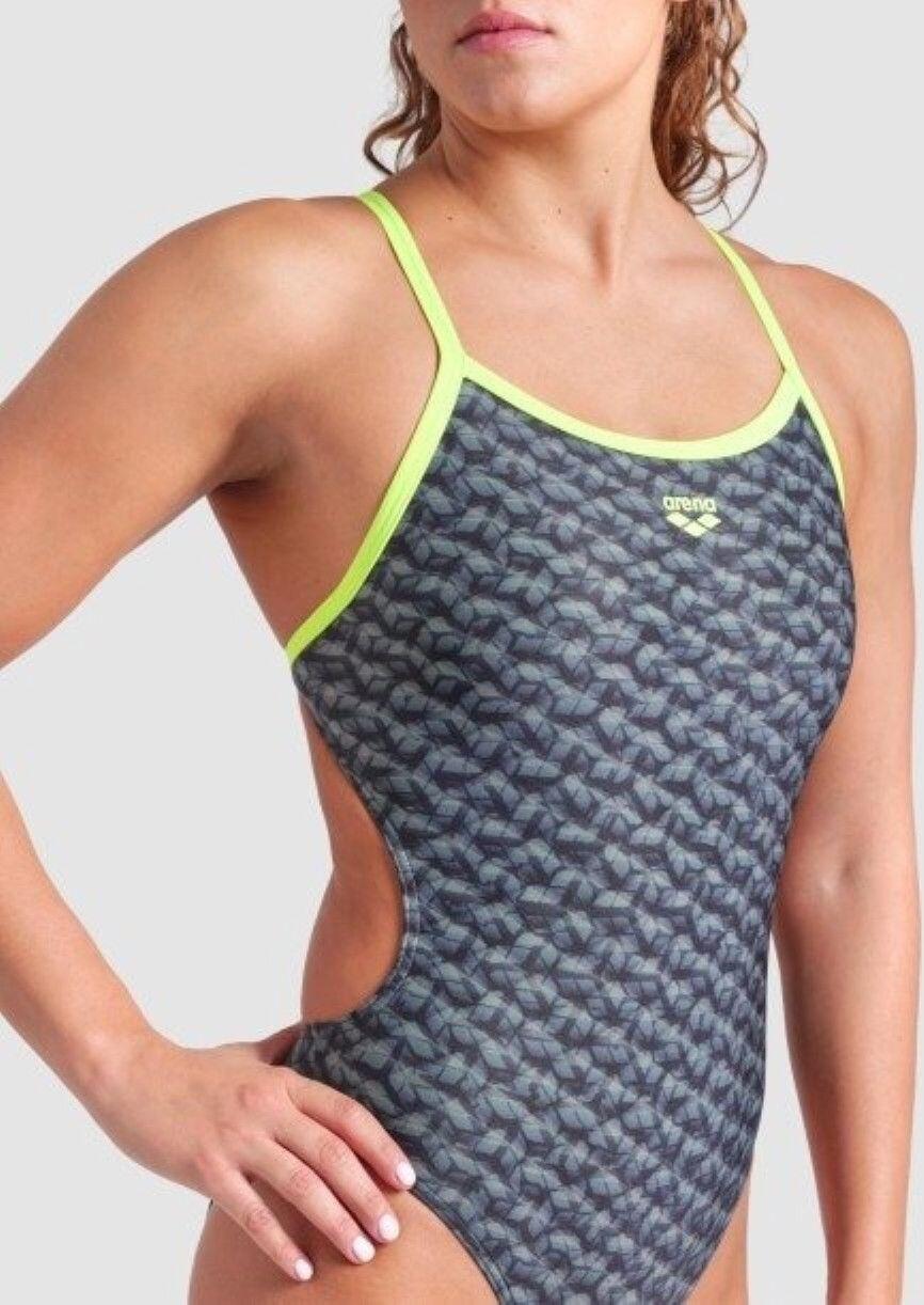 Fato de banho Arena New Monogram Dos Challenge Dark Sage Multi/Artic Lime para m 3/7