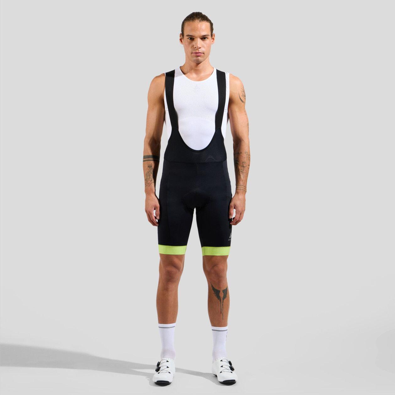 Odlo Zeroweight Kurze Trägerhose Schwarz/Gelb 3/5