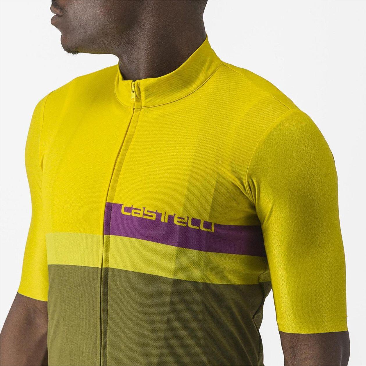 Maillot Manches Courtes Castelli A Blocco Jaune/Khaki 4/6