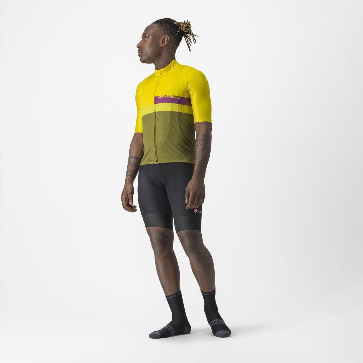Maillot Manches Courtes Castelli A Blocco Jaune/Khaki 6/6