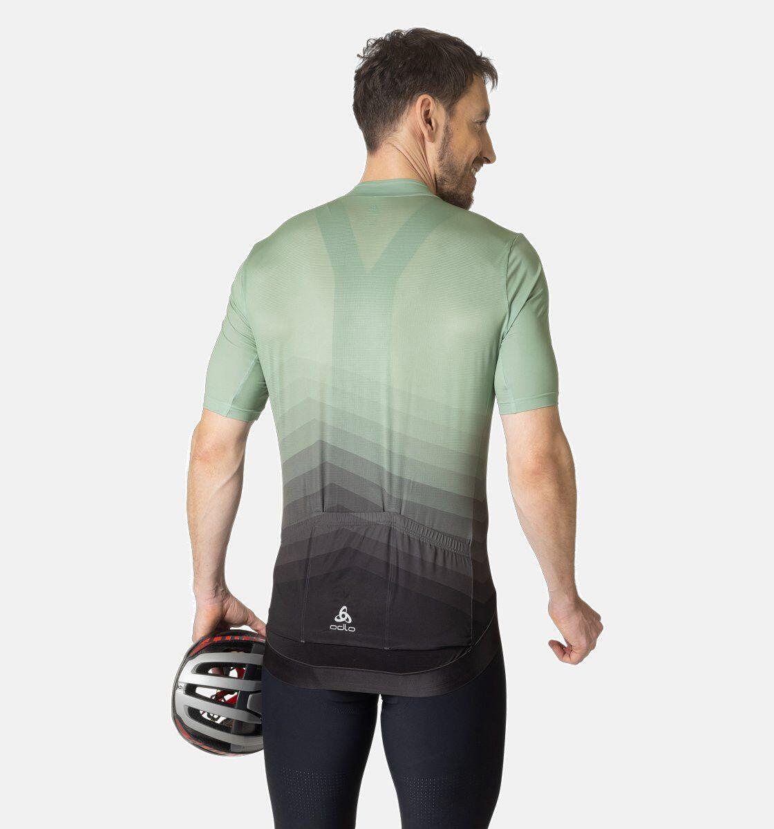 Maillot Manches Courtes Zippé Odlo Zeroweight Vert / Noir 2/4