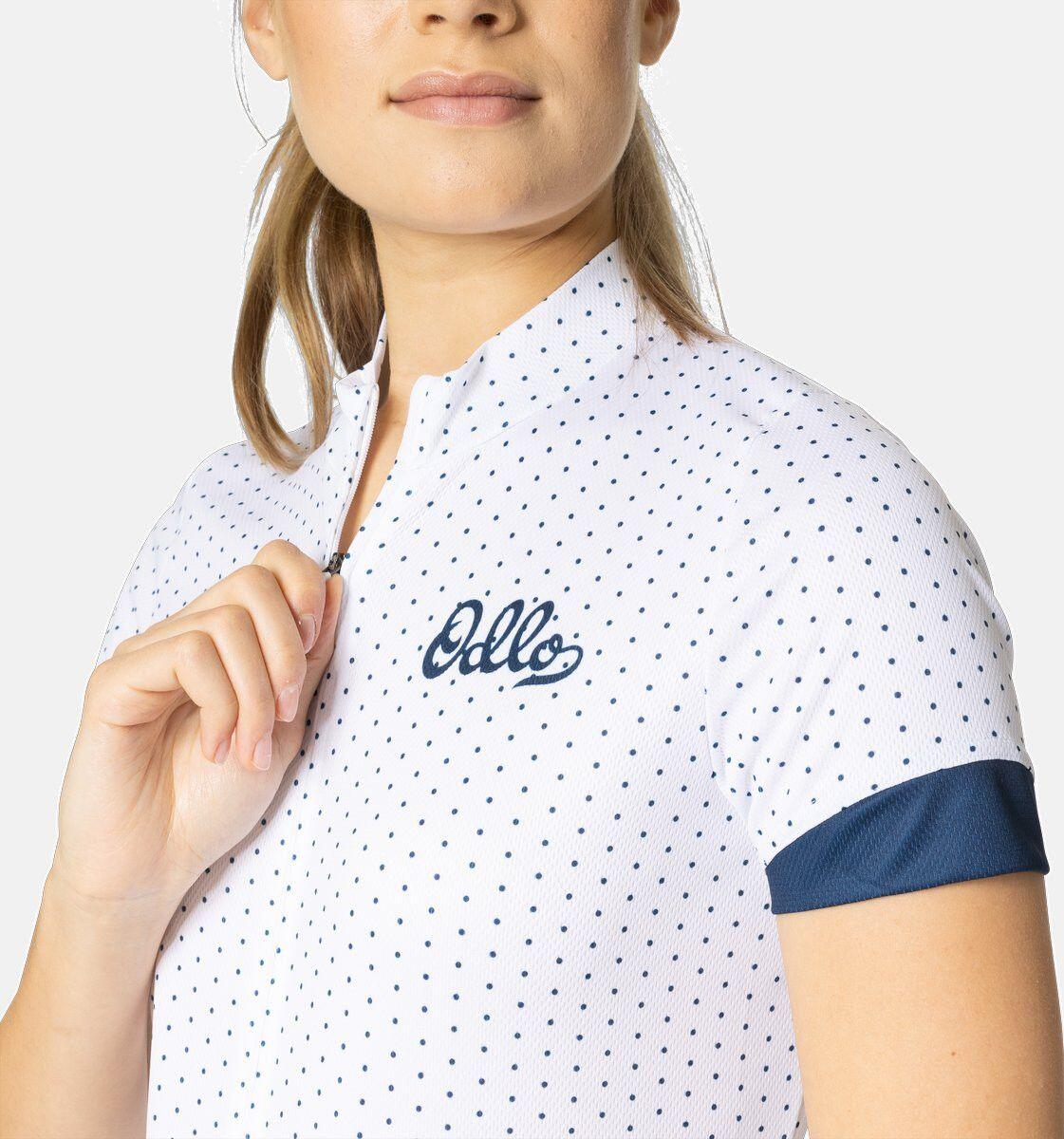 Odlo Essential Maglia donna a manica corta con zip Bianco / Blu 3/4
