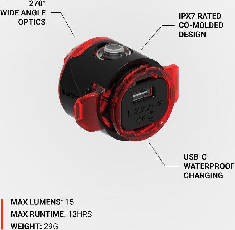 Lezyne Femto USB C Drive Luce posteriore nera 4/5