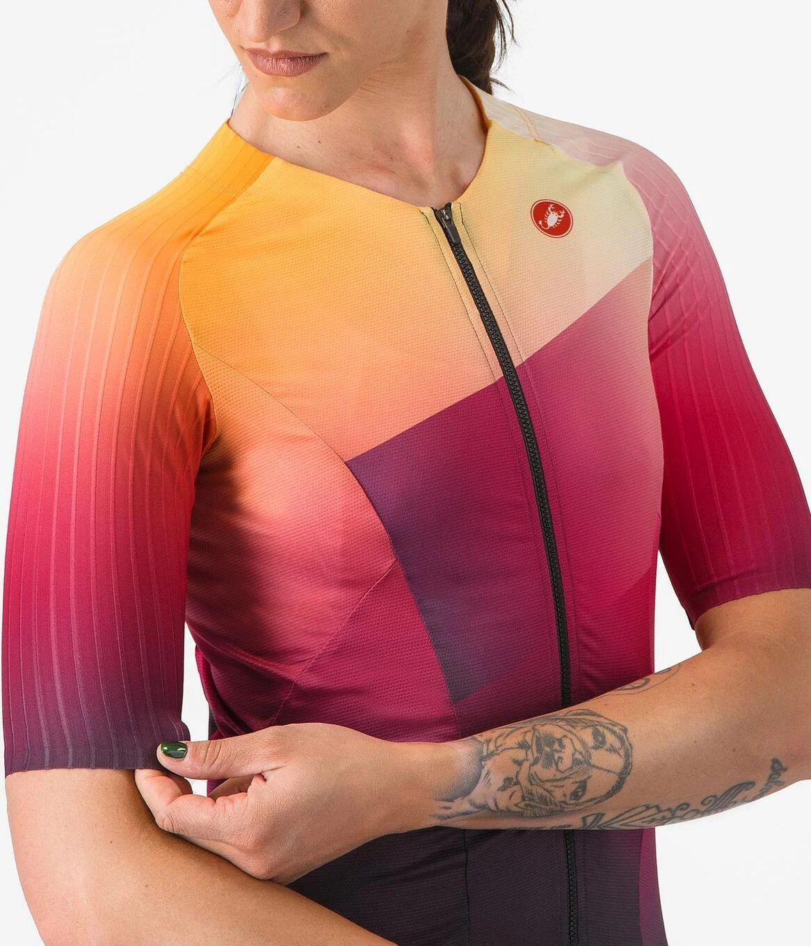 Camiseta de competición Castelli Free Speed 3 para mujer Azul Naranja 3/4