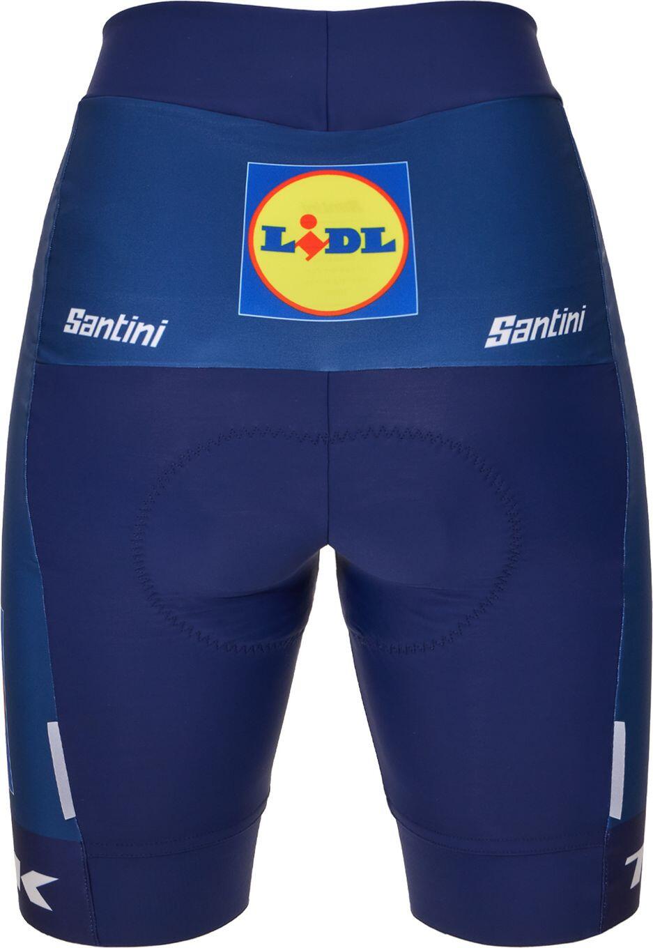 Santini Damen Team Lidl-Trek 2025 Kurze Trägerlose Radlerhose Blau 2/3