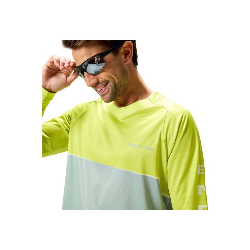 Tricou slim mânecă lungă imprimat, întărit la coate Lime Glas