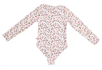 Maillot de bain UV Filles Avec Manches Courtes - Beige - Leopard - 134/140