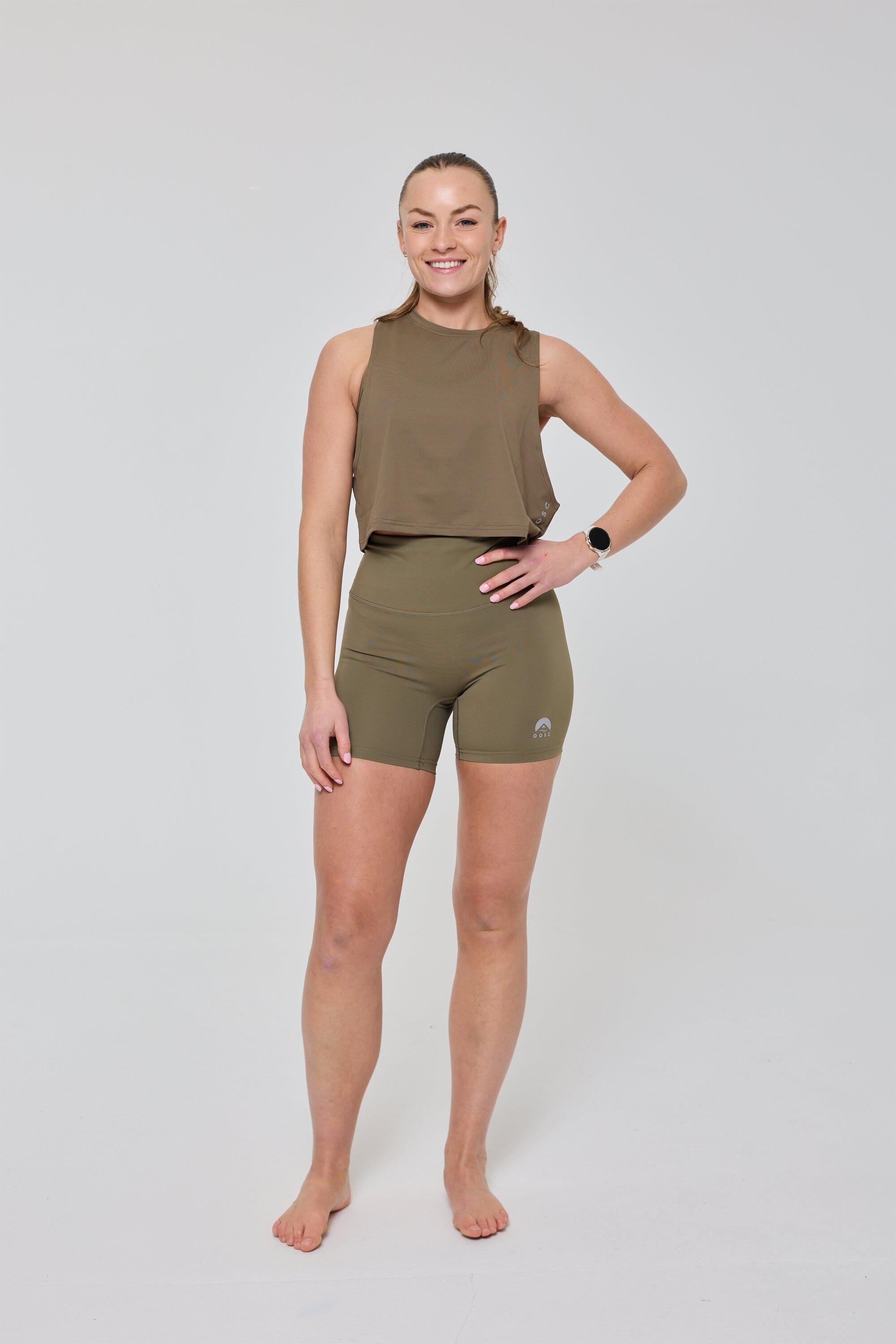 Dames Fitness Shorts Hoge Taille Infinite Khaki 4/7
