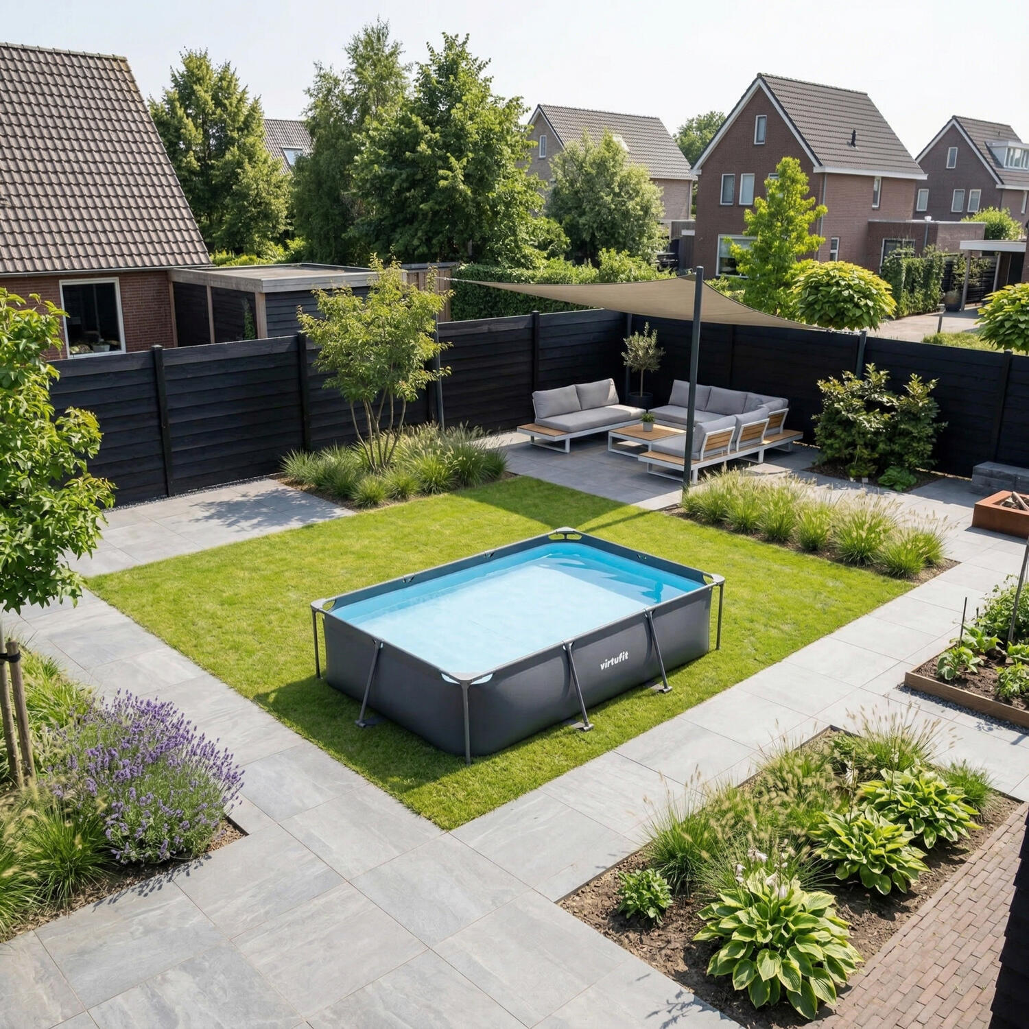 Piscine - Rectangulaire - 300 x 210 x 66 cm - Anthracite - Avec Pompe de Filtrat 6/8