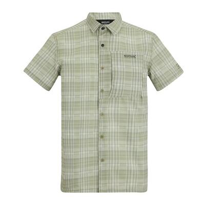 Heren geruit insectenwerend reisshirt met korte mouwen (steen wit)