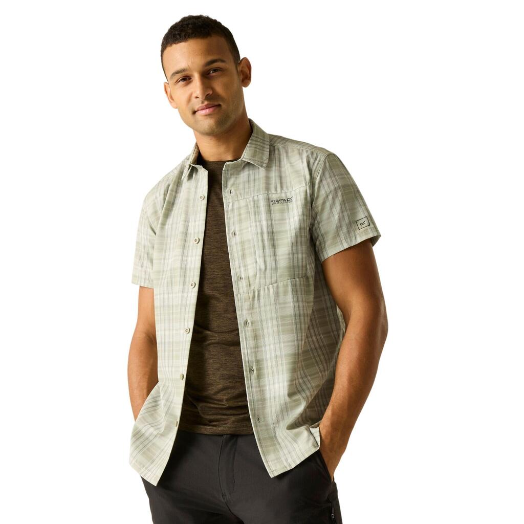 Mens Checked Insect Repellent ShortSleeved Travel Shirt (Light Sage)
