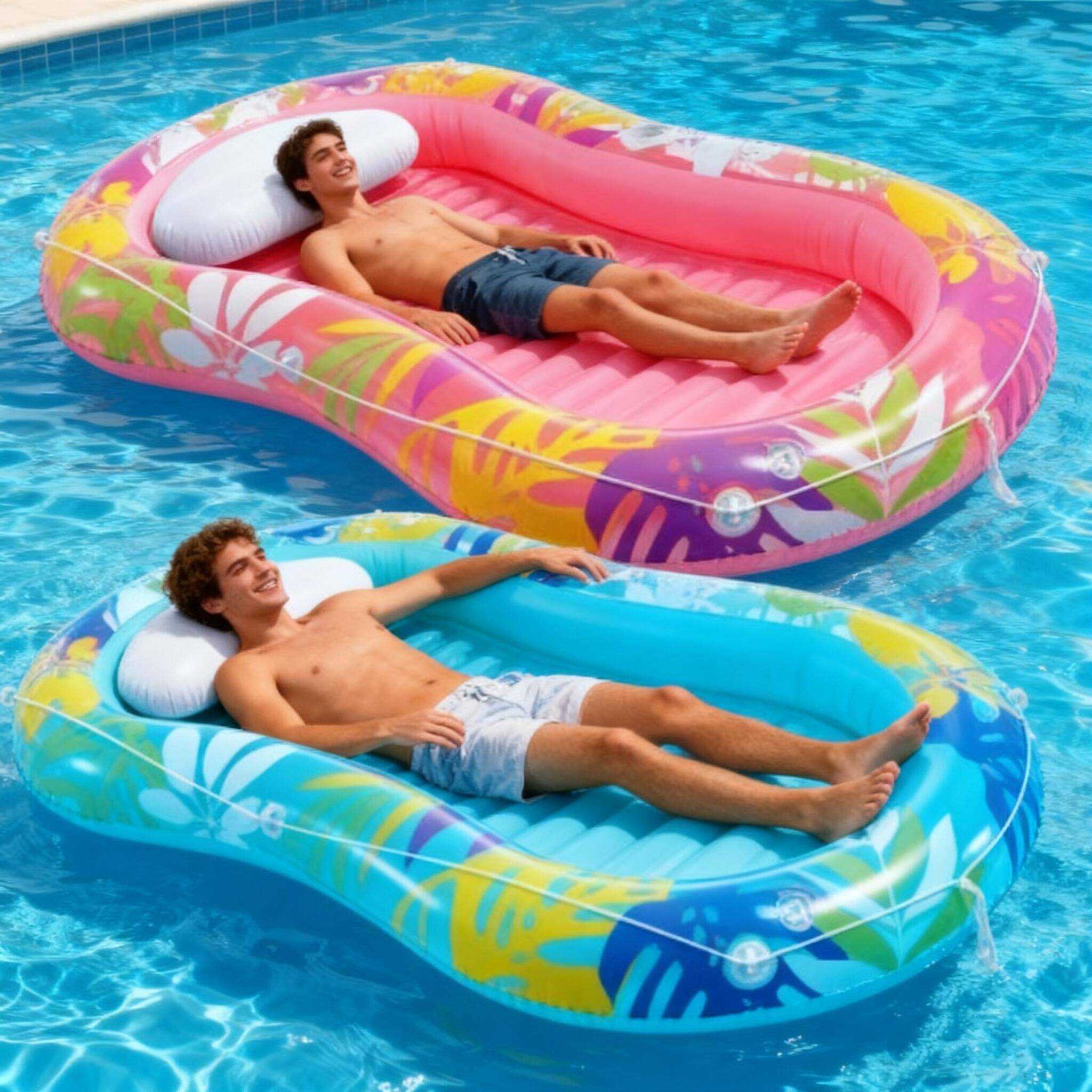 INTEX 57803 TROPICAL OASIS LOUNGER Swimming Pool Inflatable Water Floating Lounge Chair With Pillow and Cup Holder -  1
