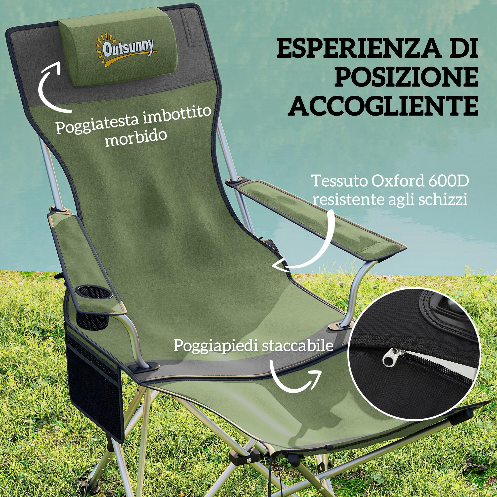 Outsunny Set 2 Sedie da Campeggio Pieghevoli Poggiapiedi e Portabicchieri Verde 4/7