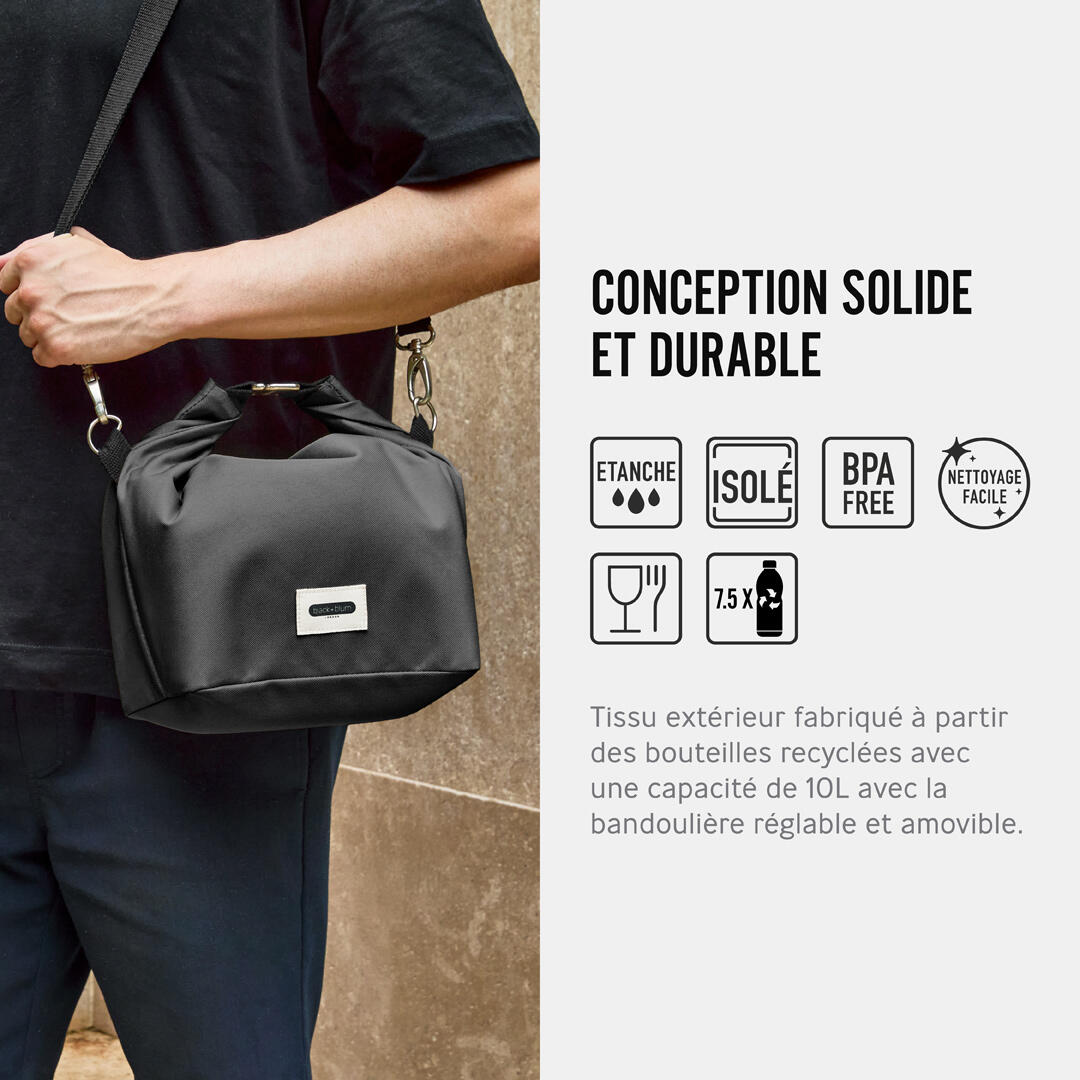 LUNCH BAG ISOTHERME- NOIR-10L-ÉTANCHE-ECO-RESPONSABLE 3/5