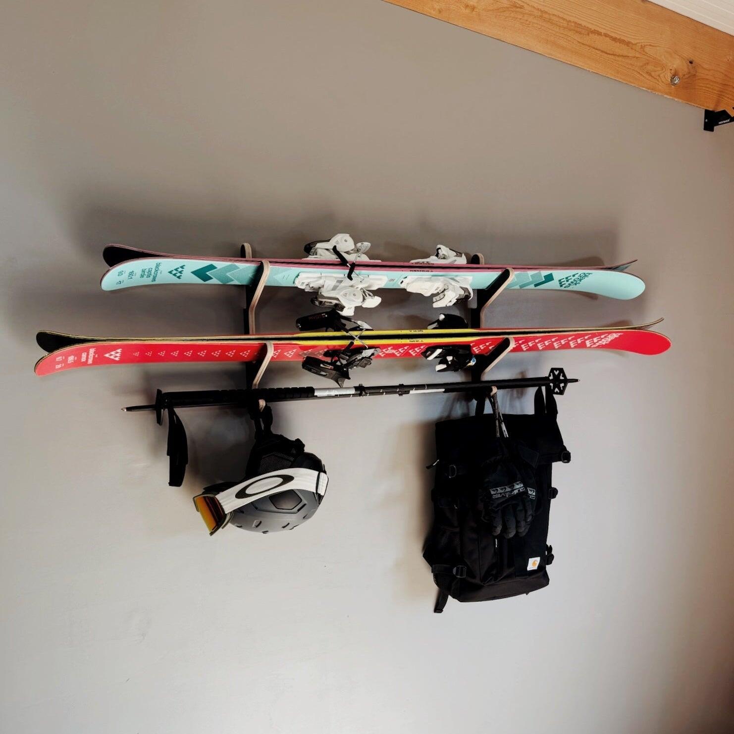 Rack mural skis 2 paires bois – support ski mural horizontal – rangement skis 4/4
