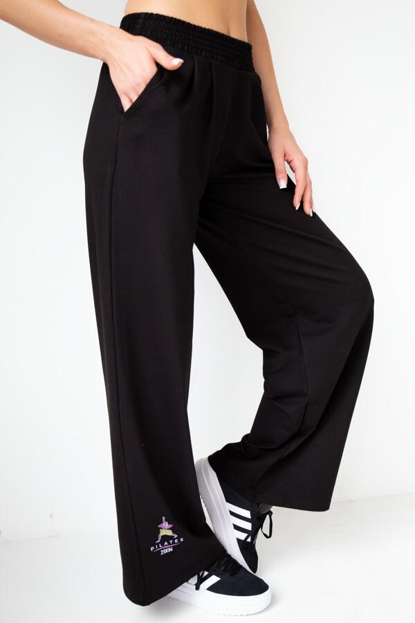 Spodnie dresowe damskie szerokie 2skin  I love  pilates black 4/7