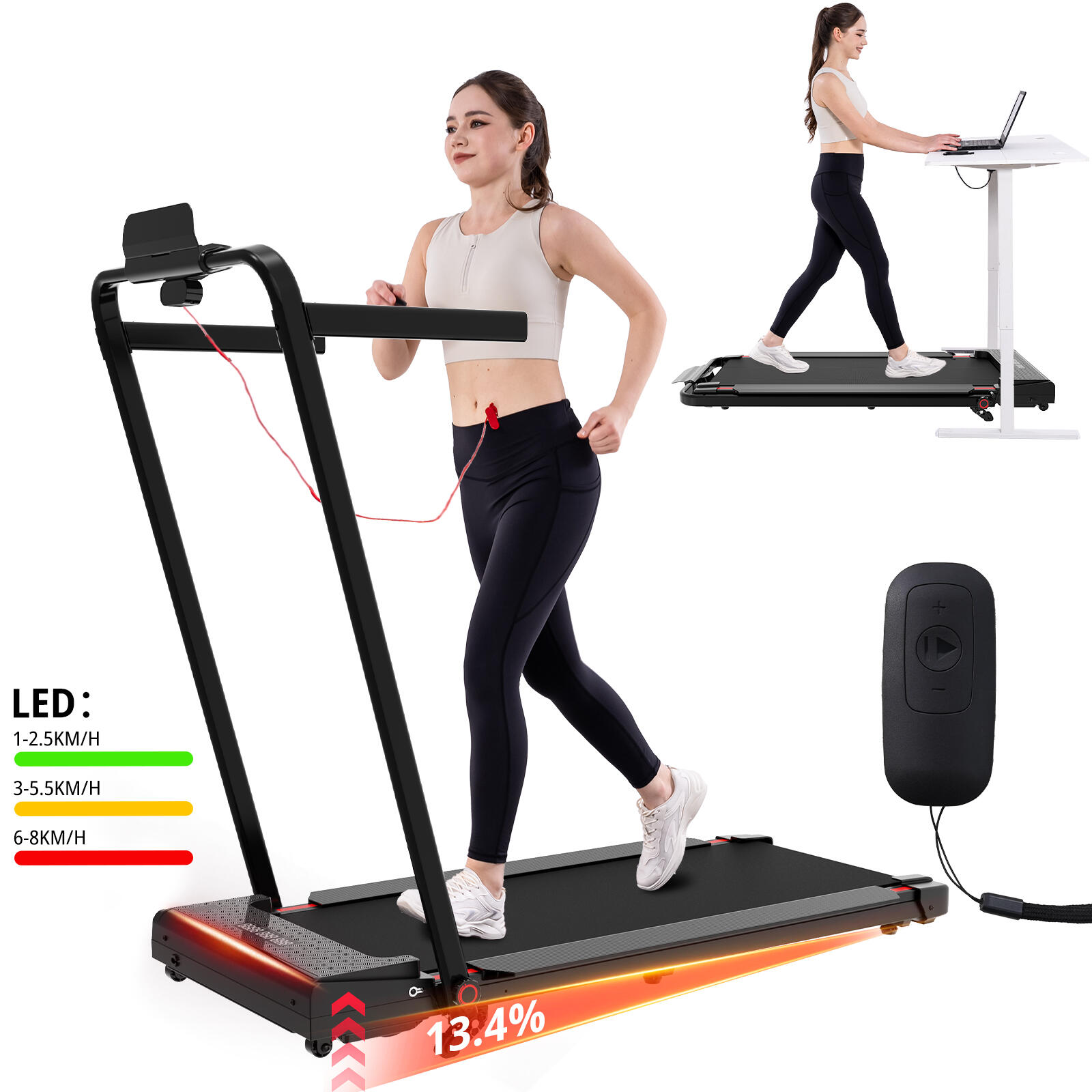 Folding Treadmill - ZX2S - 13.41% Incline - 3 Positions - 1400W