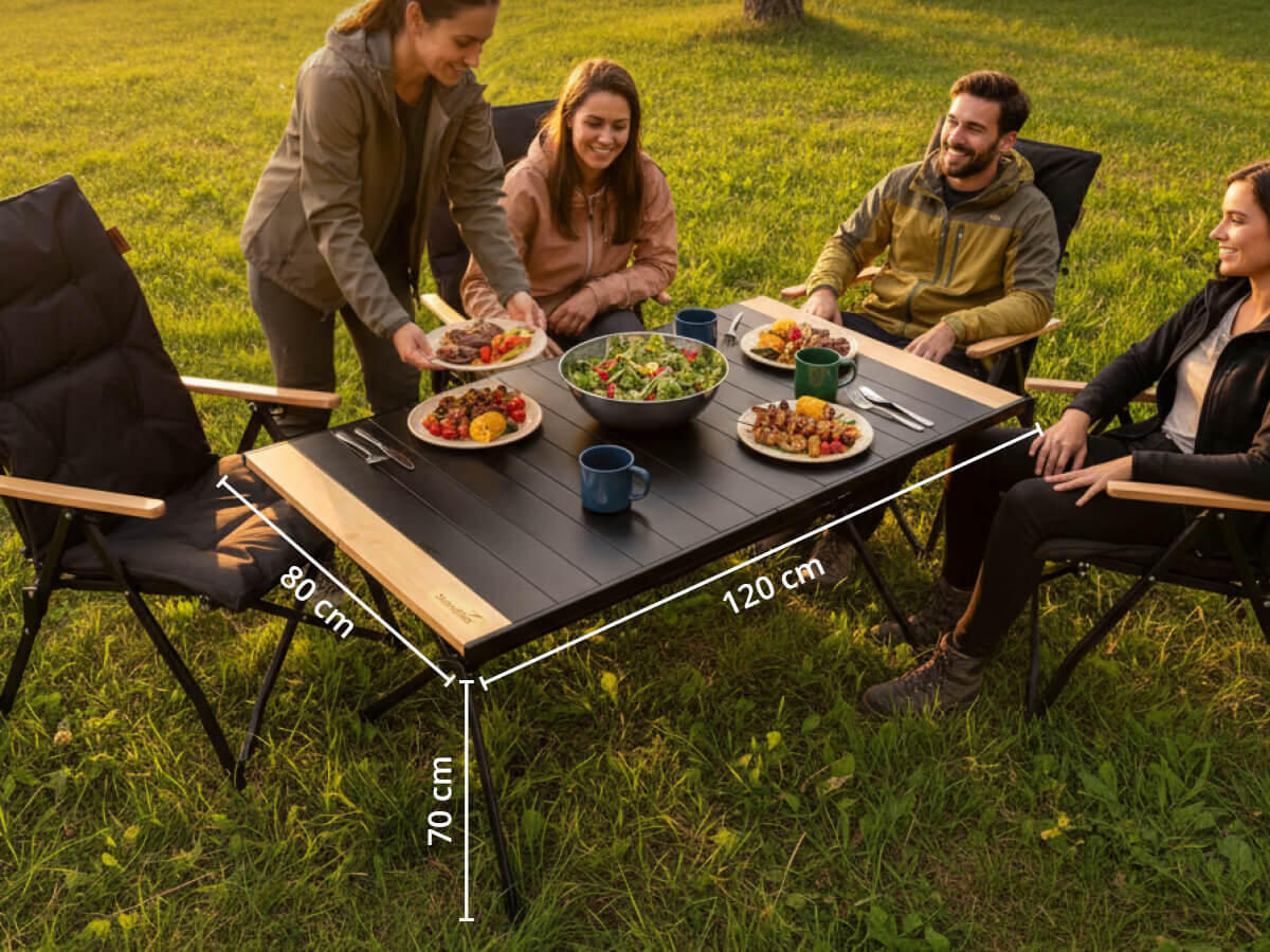 Table de camping Tivaro - en alu avec plateau en bois pour 4 personnes - pliable 3/7