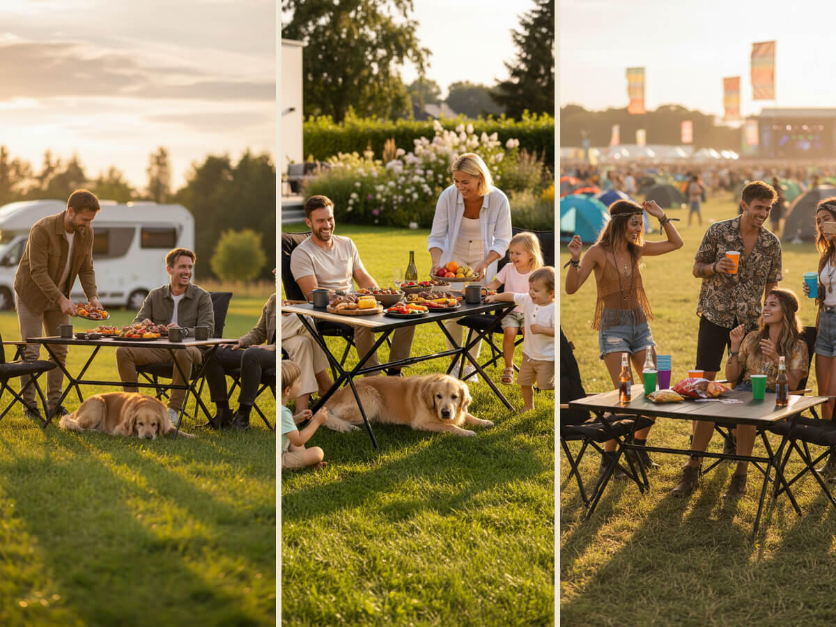 Table de camping Tivaro - en alu avec plateau en bois pour 4 personnes - pliable 5/7