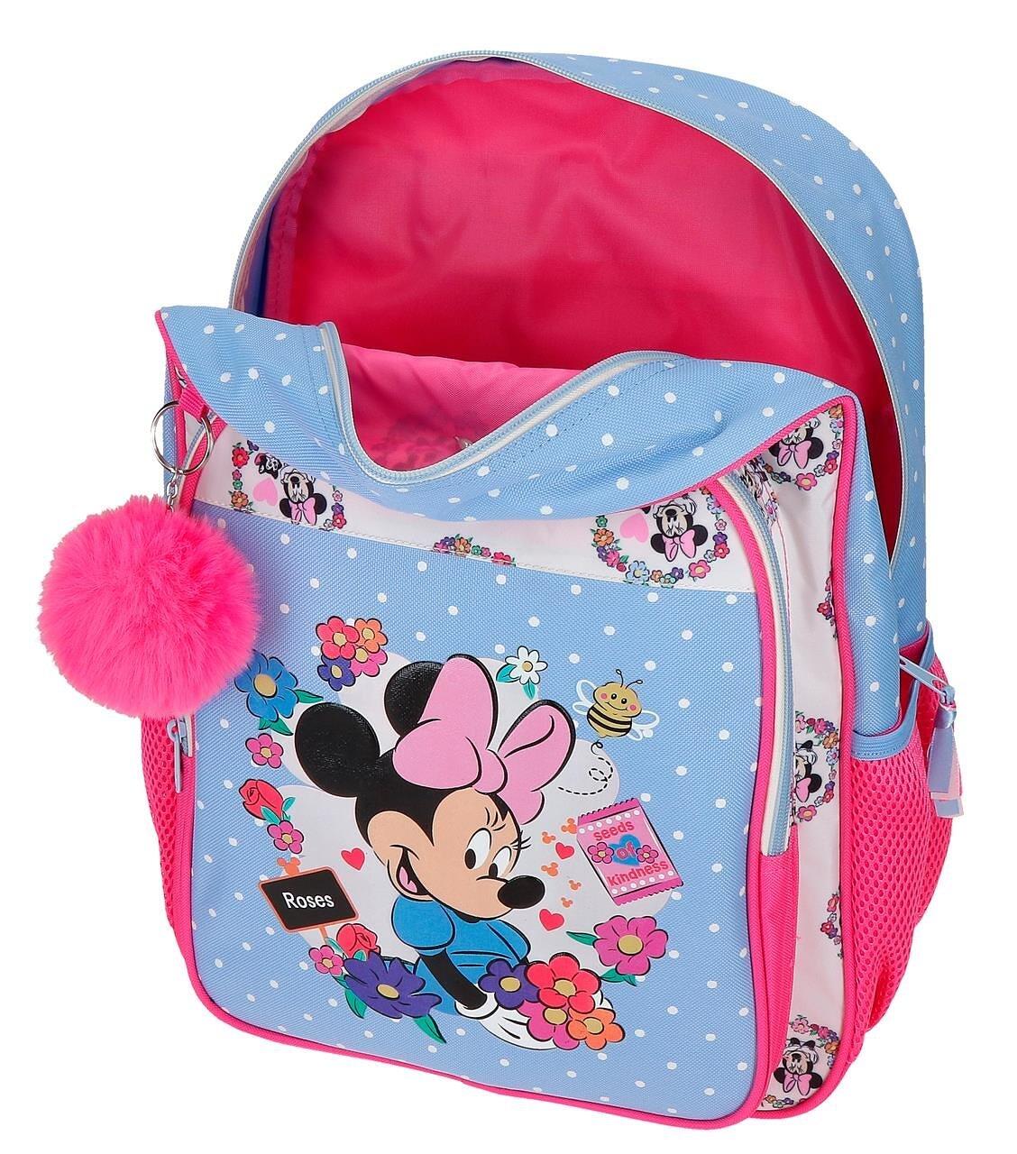 Mochila escolar com carrinho Minnie Flowers 40 cm Azul Claro 3/5