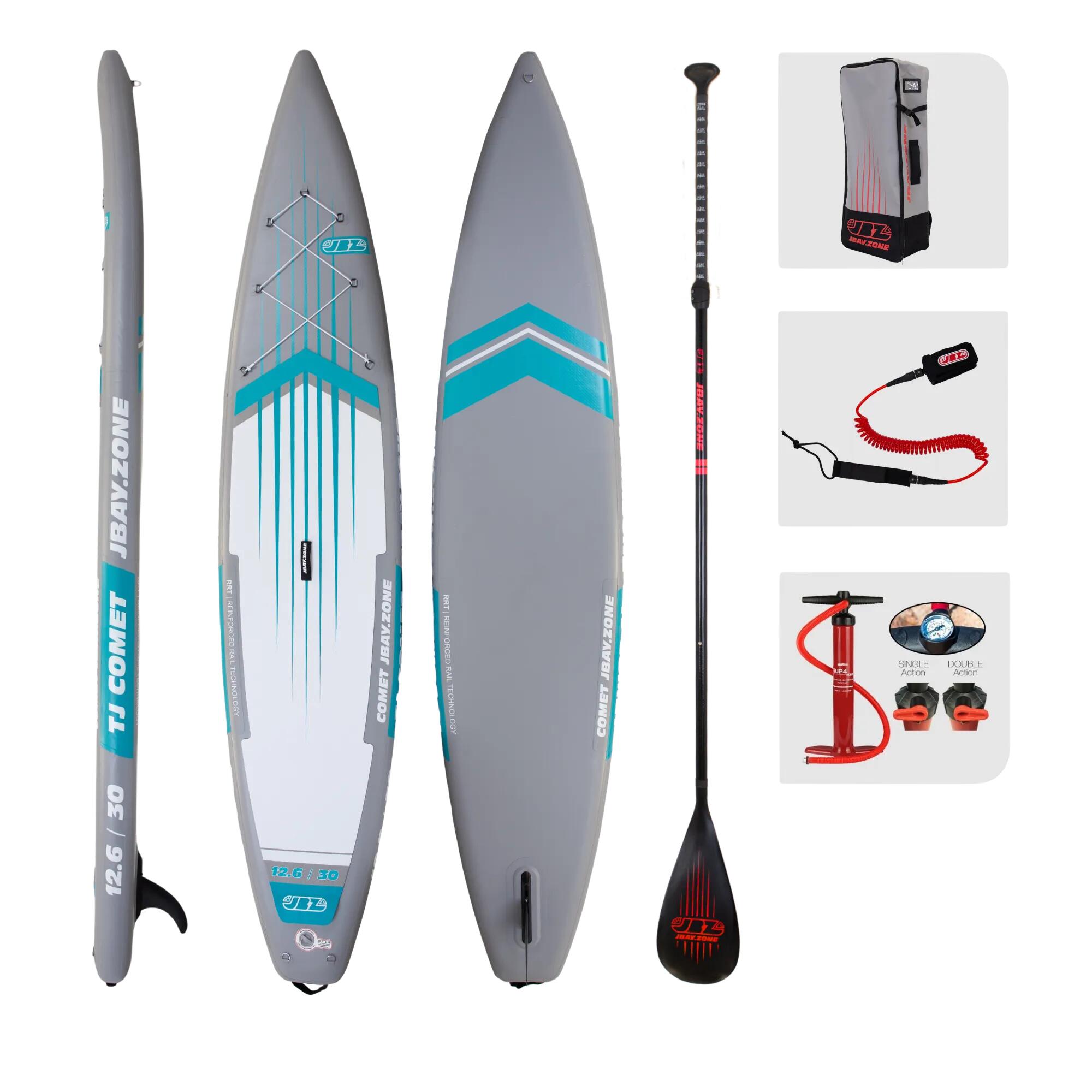 JBAY.ZONE Pack SUP Comet TJ TOURING gonfiabile 12.6 Grigio-Azzurro 1/7