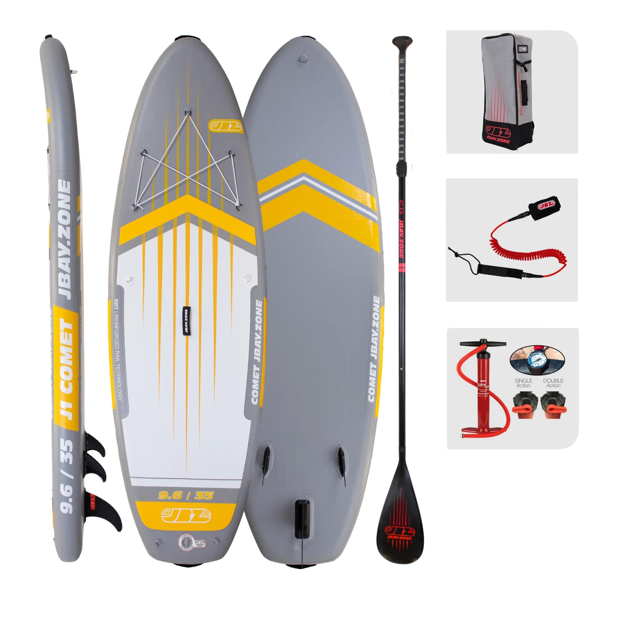 JBAY.ZONE Pack SUP Comet J1 ALLROUND gonfiabile 9.6 Grigio-Giallo 1/7