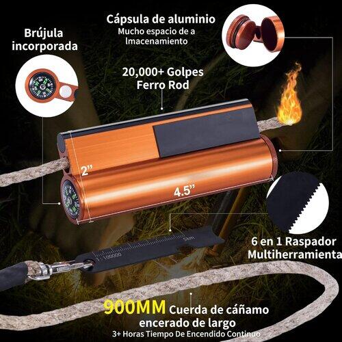 Pedernal Supervivencia Bushcraft Origin Outdoors 7en1 Naranja 20.000 Usos 6/7