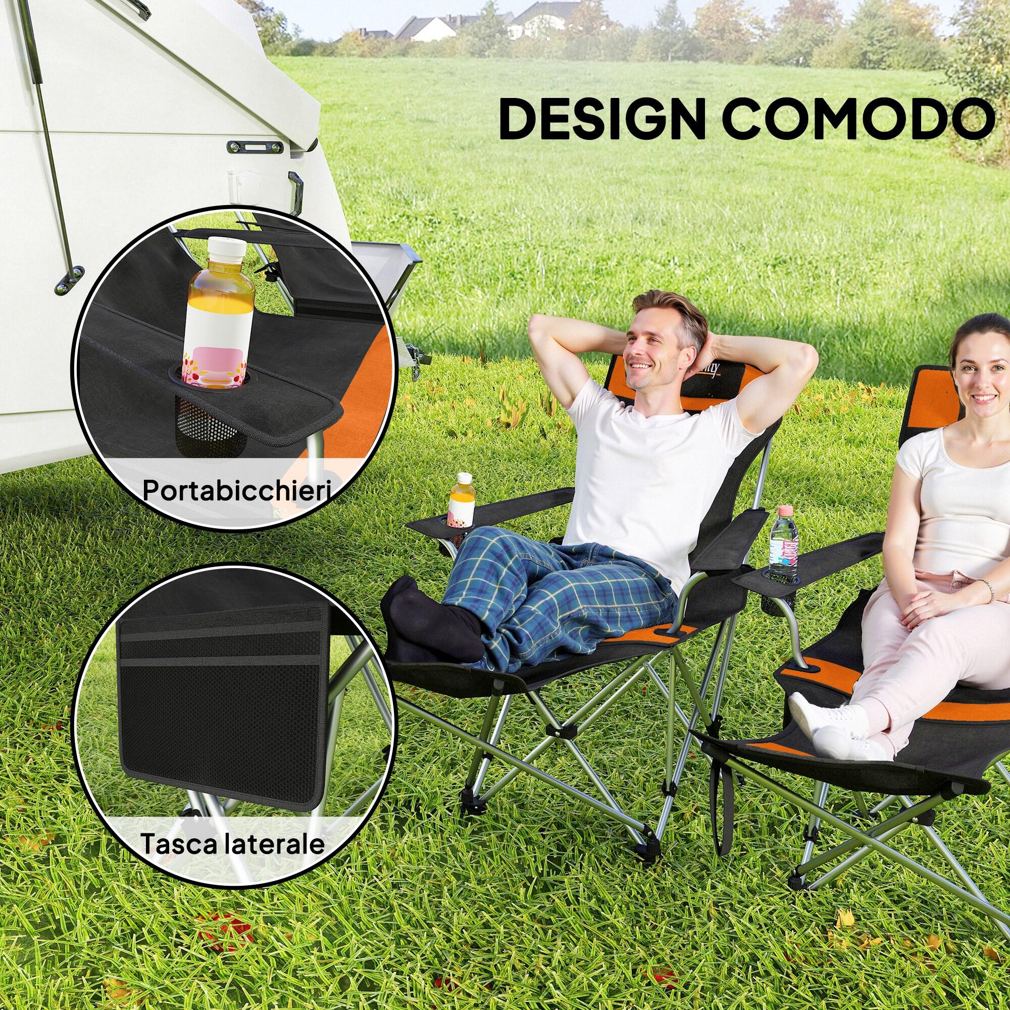 Outsunny Set 2 Sedie da Campeggio Pieghevoli Poggiapiedi Nero e Arancione 5/7