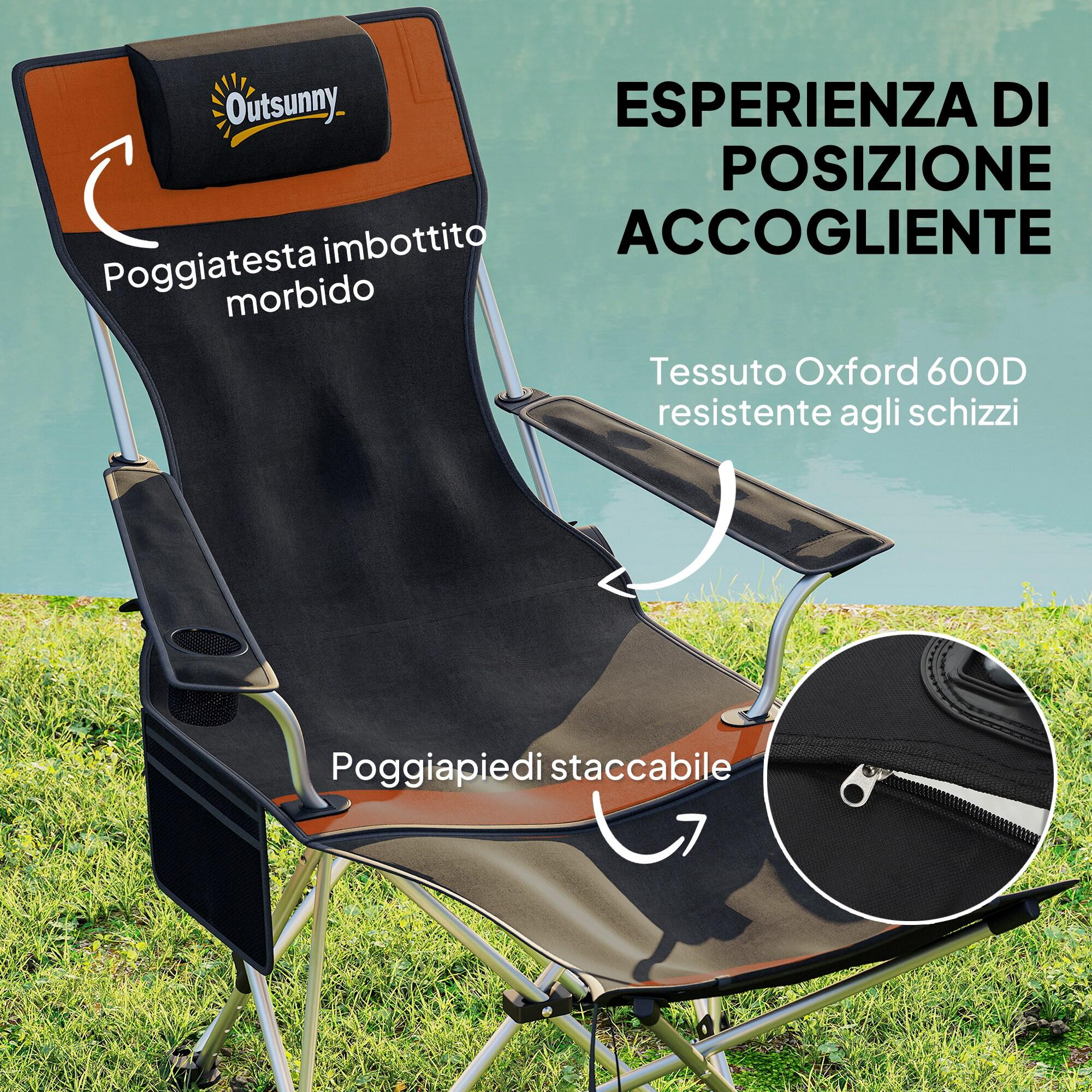 Outsunny Set 2 Sedie da Campeggio Pieghevoli Poggiapiedi Nero e Arancione 4/7