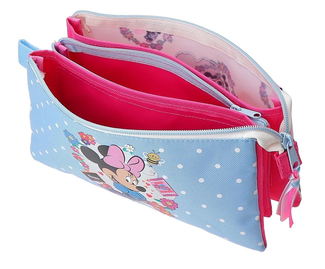 Estuche tres compartimentos Minnie Flowers Azul Claro 3/5