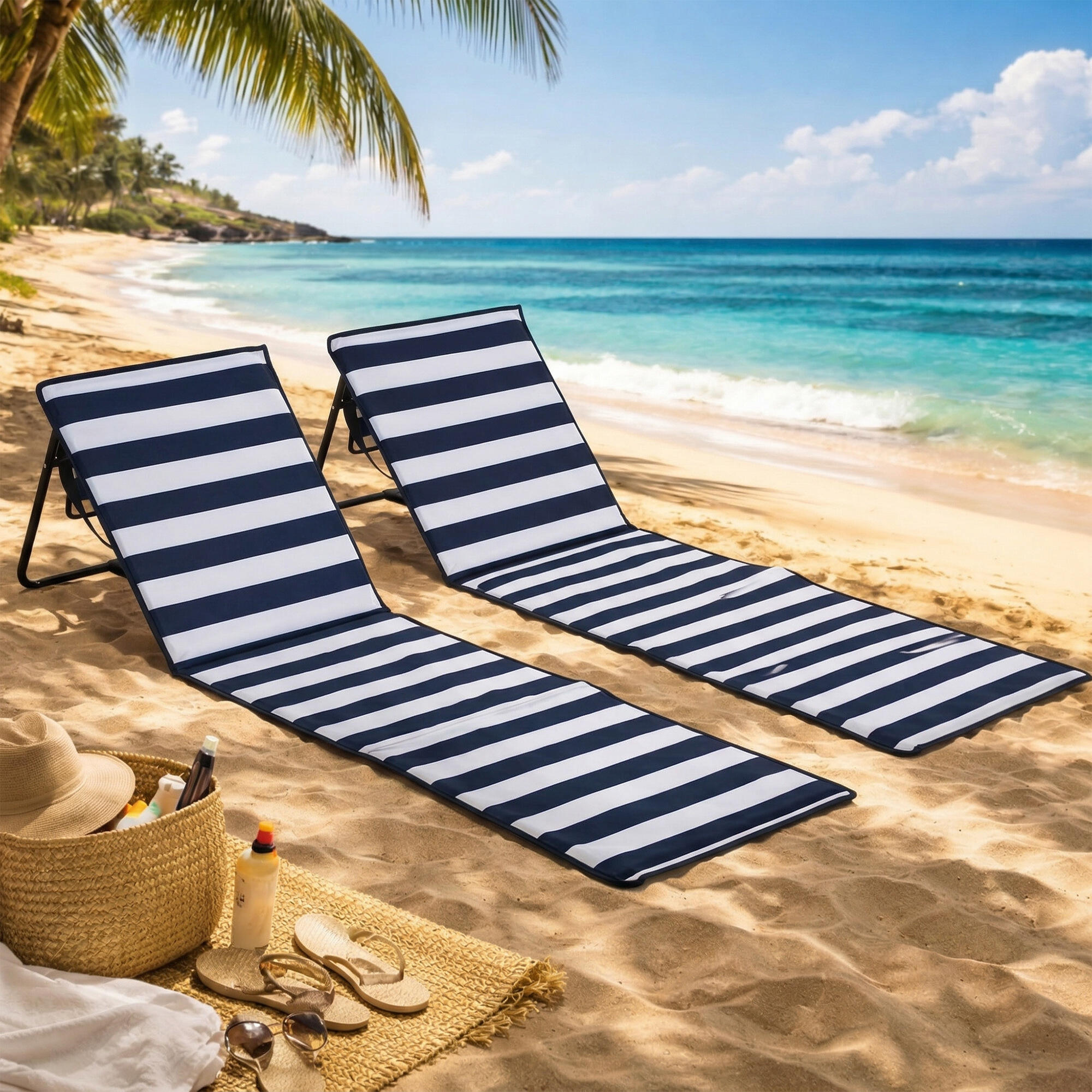Outsunny Set 2 Sdraio da Spiaggia Pieghevoli ad Angolo Regolabile Multicolore 2/7