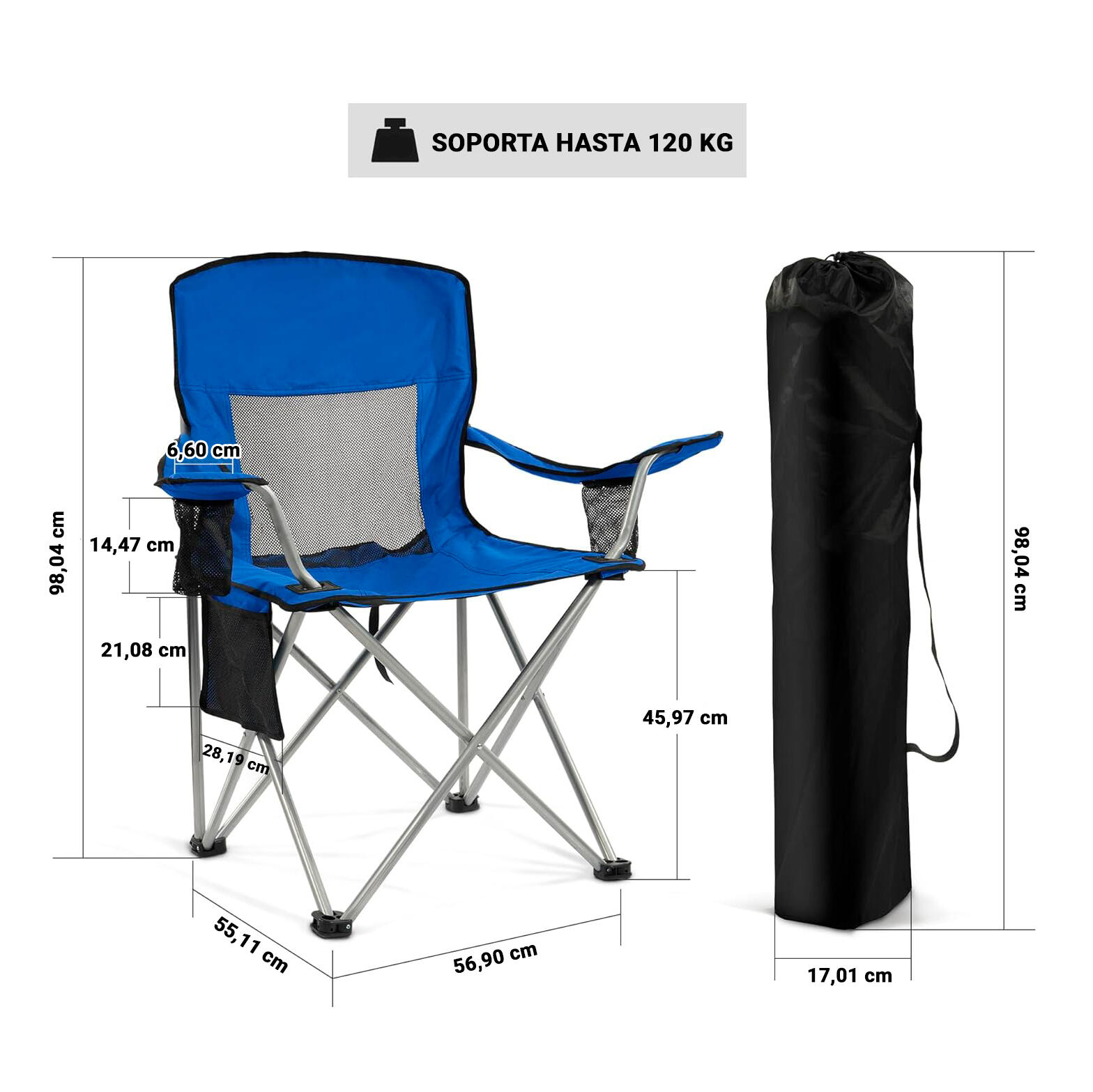 Silla de camping plegable y portátil para el aire libre y bolsa de transporte 3/4