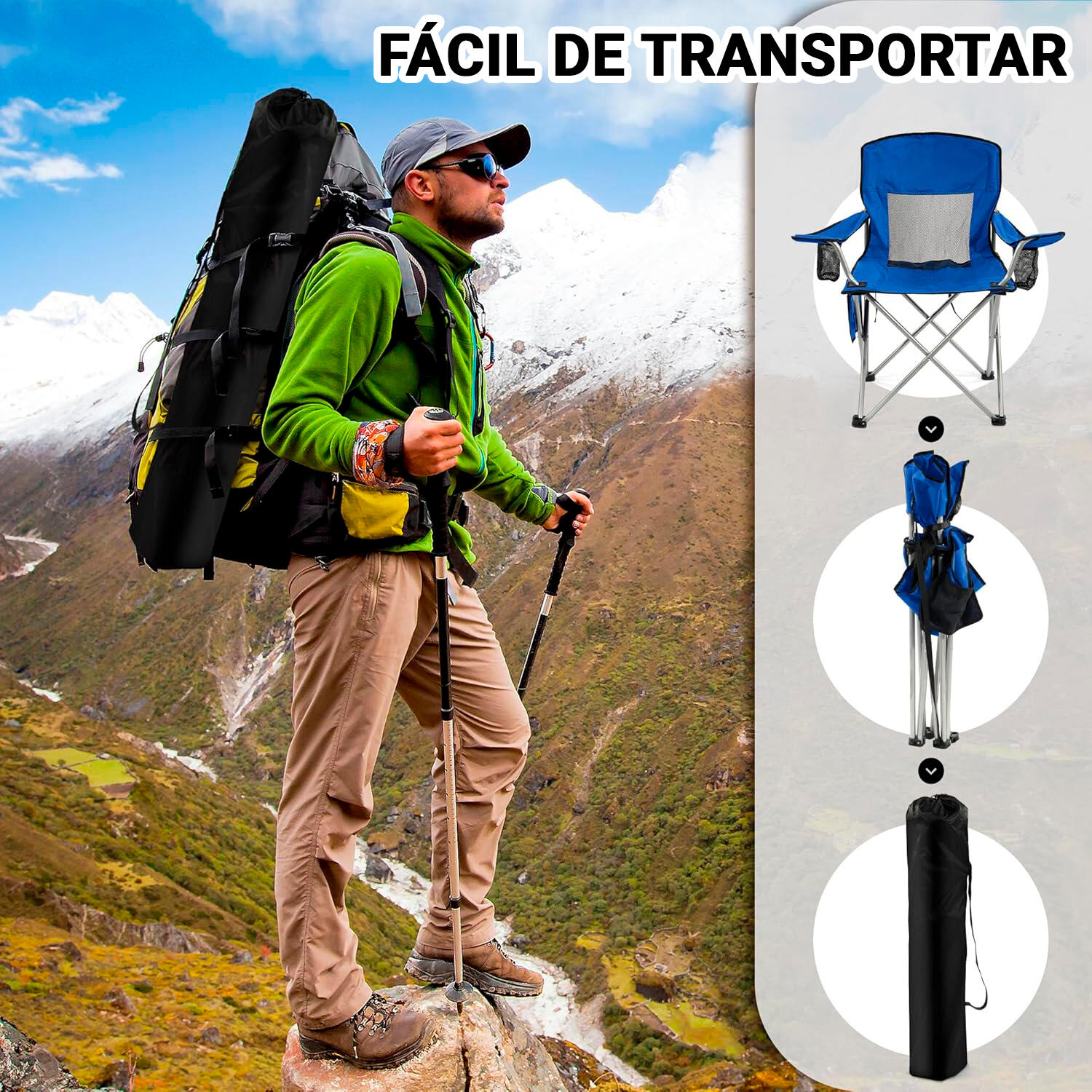 Silla de camping plegable y portátil para el aire libre y bolsa de transporte 2/4