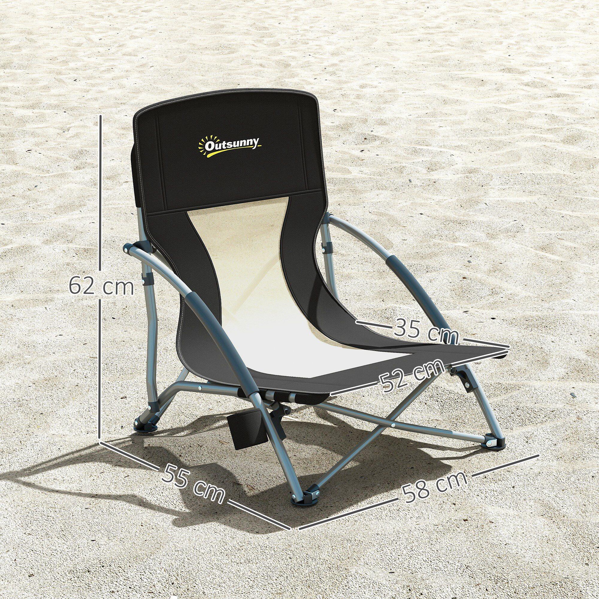 Outsunny Sedia da Spiaggia Pieghevole con Braccioli e Borsa Nero 3/7