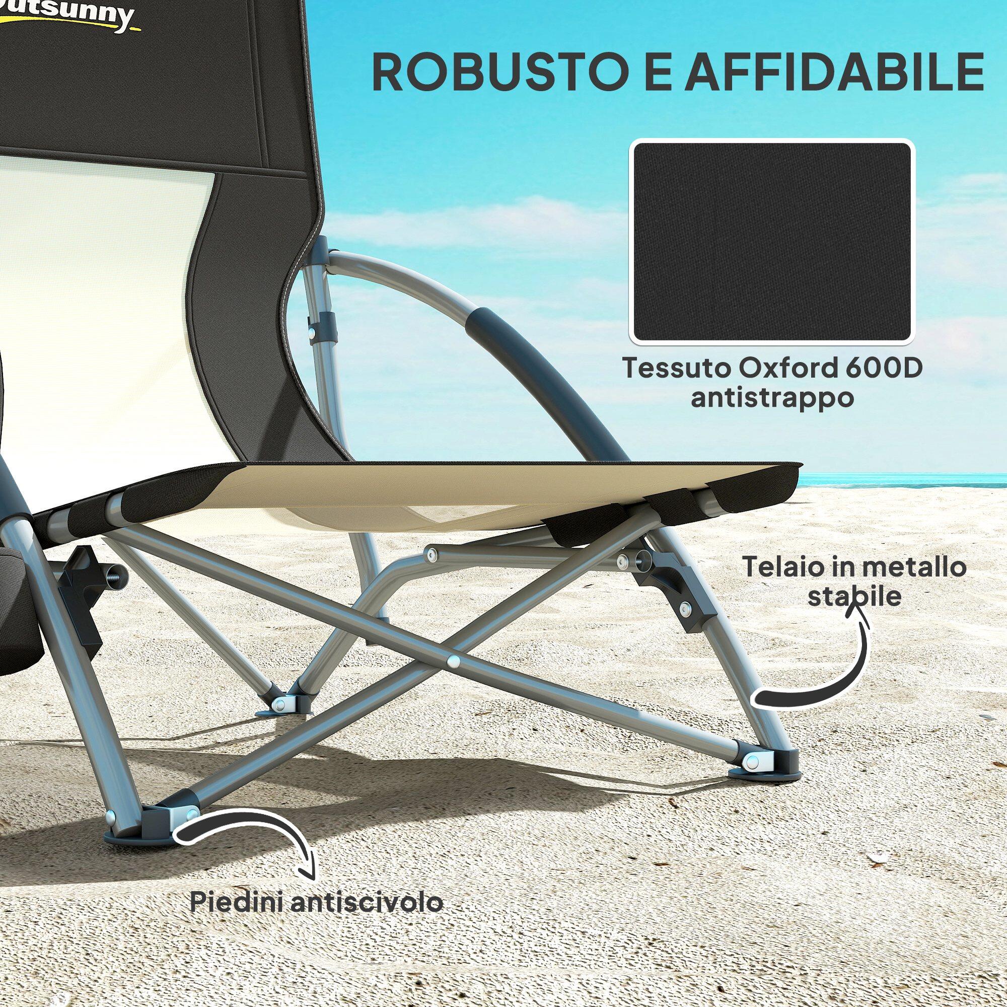 Outsunny Sedia da Spiaggia Pieghevole con Braccioli e Borsa Nero 7/7