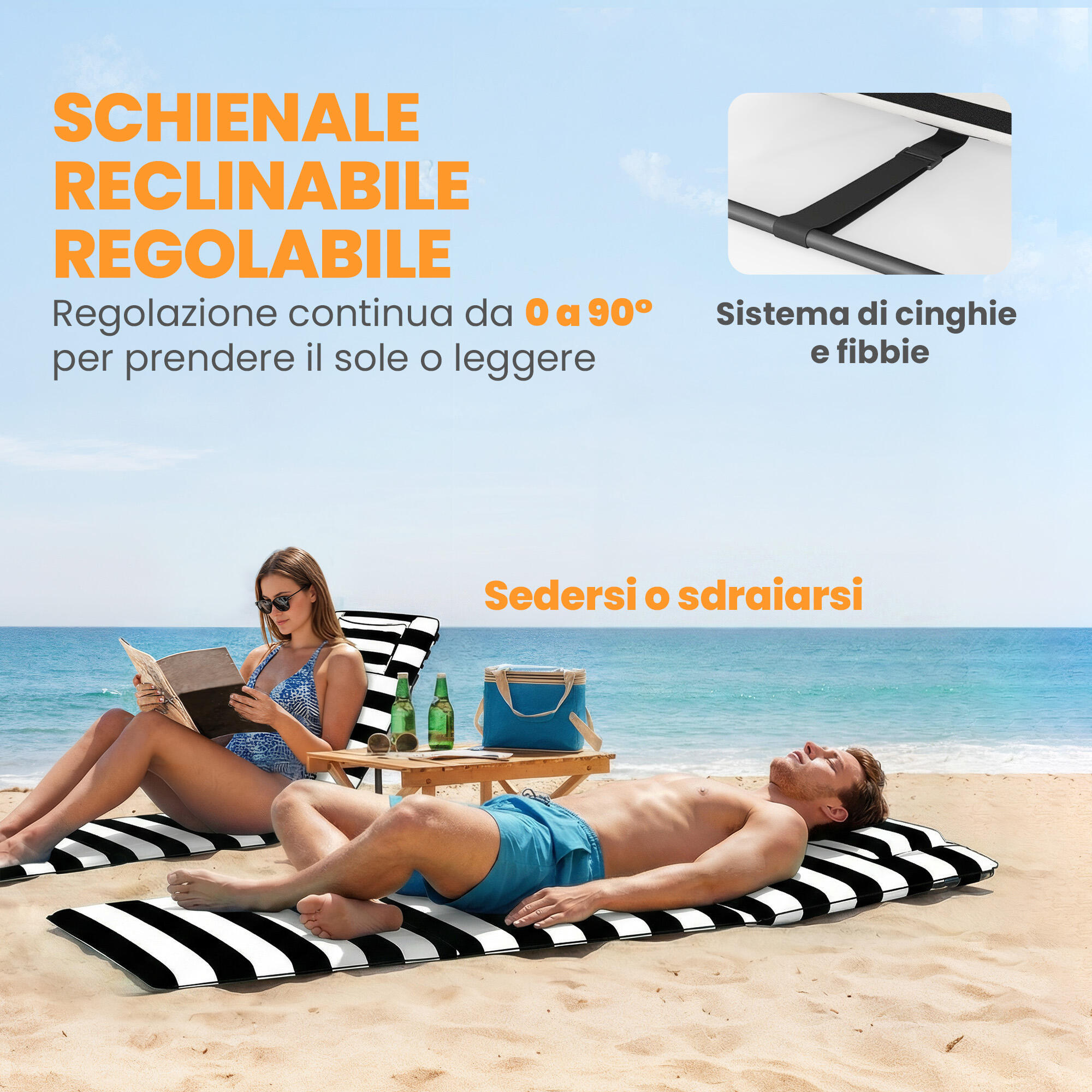 Outsunny Set 2 Sedie Da Spiaggia Pieghevoli – Schienale Regolabile A 5 Posizioni (110°-180°), Braccioli E Poggiatesta, Grigio Chiaro