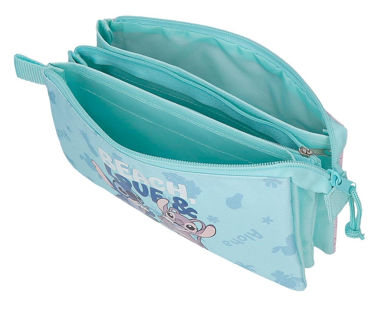 Estuche tres compartimentos Stitch Beach & Love Turquesa 3/5