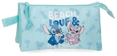 Astuccio tre scomparti Stitch Beach & Love Turchese