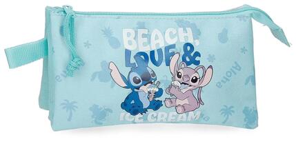 Estuche tres compartimentos Stitch Beach & Love Turquesa