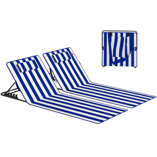 Outsunny Set 2 Lettini Spiaggia Pieghevoli Schienale Regolabile Blu e Bianco