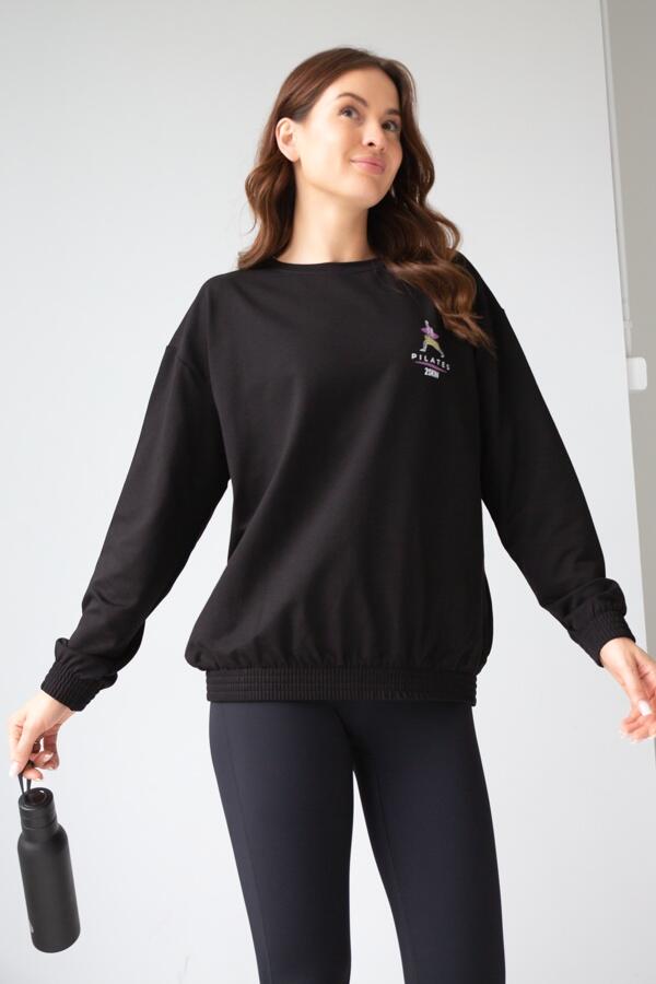 Bluza dresowa damska dłuższa 2skin I love pilates black 3/5