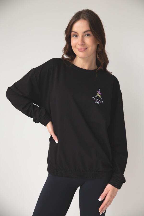 Bluza dresowa damska dłuższa 2skin I love pilates black 4/5