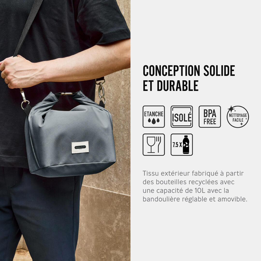 LUNCH BAG ISOTHERME- GRIS-10L-ÉTANCHE-ECO-RESPONSABLE 3/5