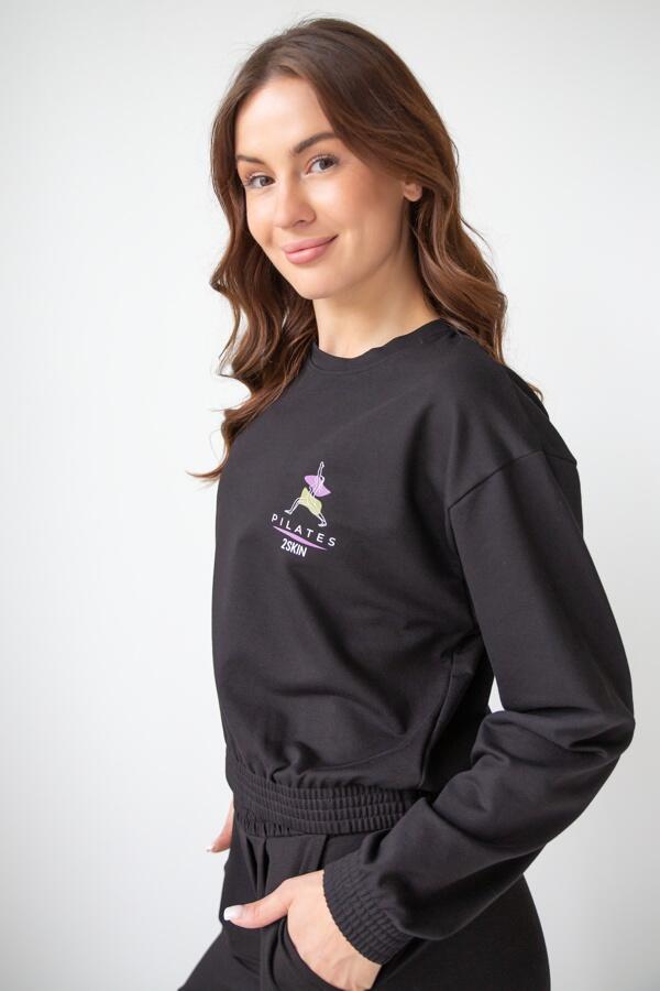Bluza dresowa damska krótka 2skin Pilates Girl black 2/4