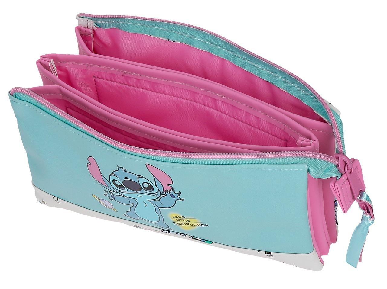 Estojo três compartimentos Stitch Little Destruction Turquesa 3/5