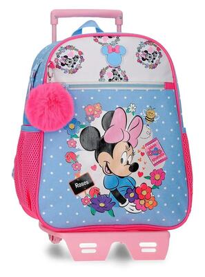 Zaino scolastico con carrello Minnie Flowers 33 cm Azzurro Chiaro